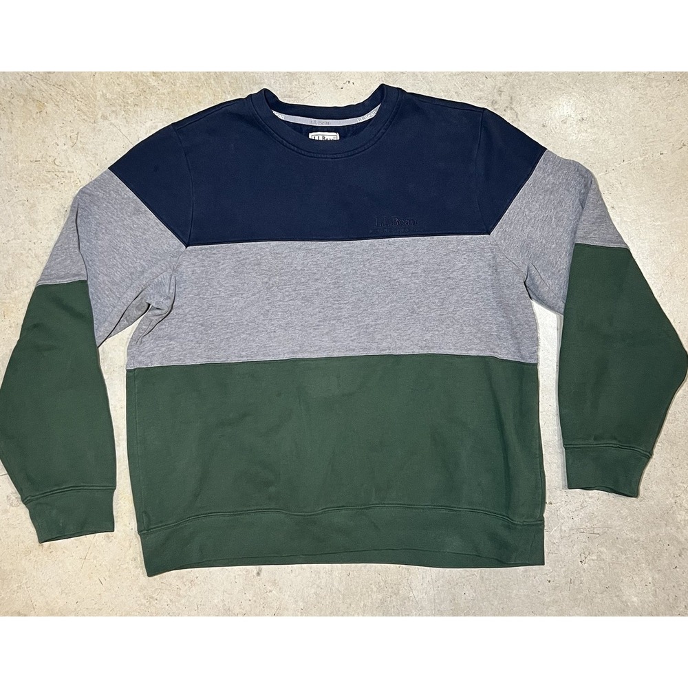 L.L. Bean Men’s Large Color Block Crewneck Sweatshirt Navy Green Gray Vintage